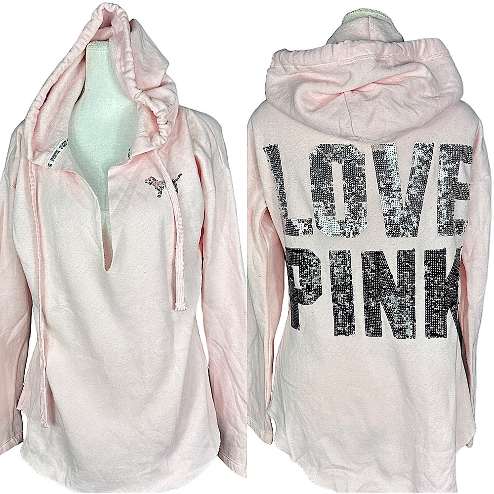 VICTORIA’S SECRET PINK: Hooded Sequin Embellished Sweatshirt -Size Small